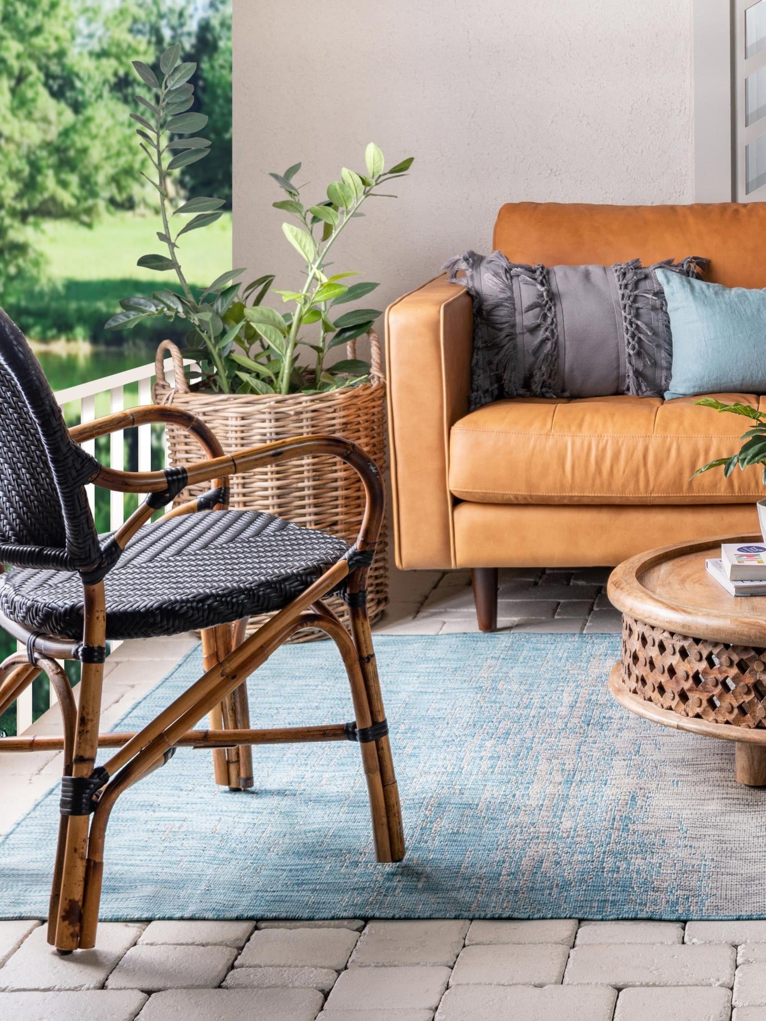 Aqua 6' 1 x 9' Outdoor Modern Rectangle Area Rug Weather Resistant for Patio, Deck, Terrace, Balcony, Porch 100% Polypropylene Modern Outside Carpet for Sale at Rug Engine