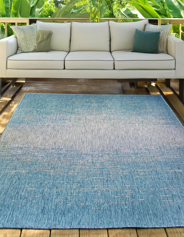 Aqua 9' x 12' Outdoor Modern Rectangle Area Rug Weather Resistant for Patio, Deck, Terrace, Balcony, Porch 100% Polypropylene Modern Outside Carpet for Sale at Rug Engine