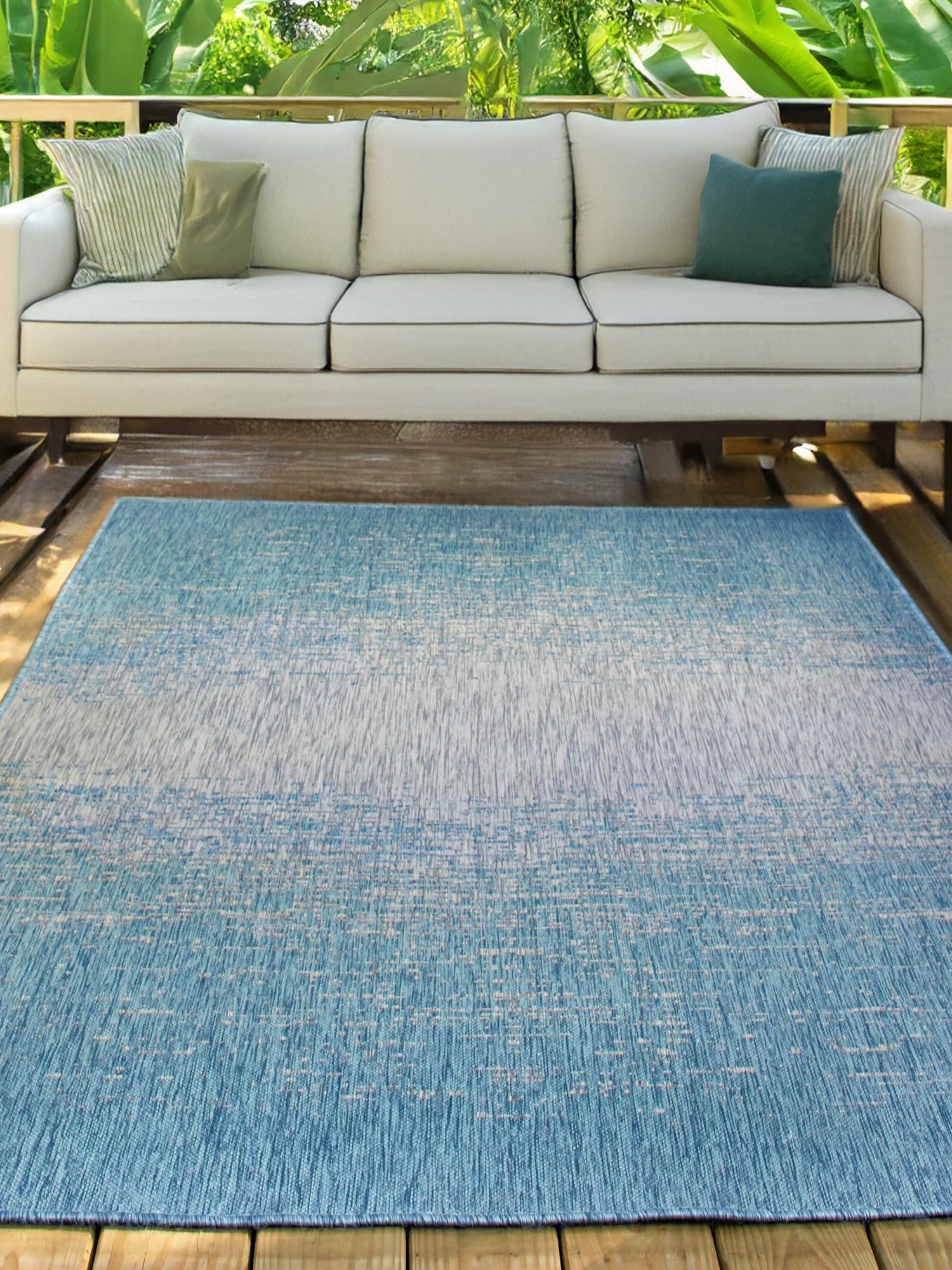 Aqua 7' 10 x 11' Outdoor Modern Rectangle Area Rug Weather Resistant for Patio, Deck, Terrace, Balcony, Porch 100% Polypropylene Modern Outside Carpet for Sale at Rug Engine