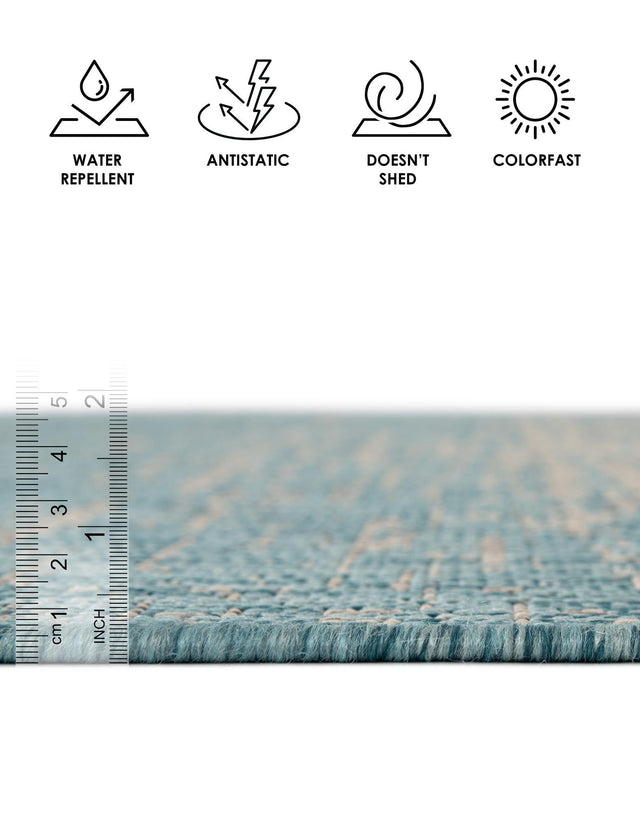 Aqua 6' 1 x 9' Outdoor Modern Rectangle Area Rug Weather Resistant for Patio, Deck, Terrace, Balcony, Porch 100% Polypropylene Modern Outside Carpet for Sale at Rug Engine