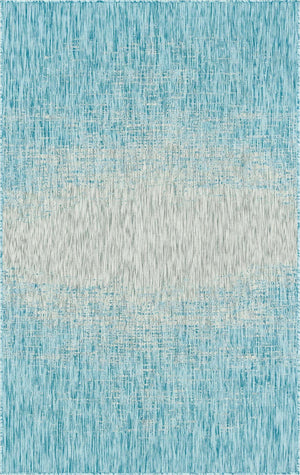 Aqua 5' 3 x 8' Outdoor Modern Rectangle Area Rug Weather Resistant for Patio, Deck, Terrace, Balcony, Porch 100% Polypropylene Modern Outside Carpet for Sale at Rug Engine