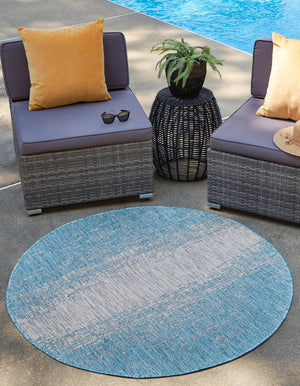 Aqua 10' 8 x 10' 8 Outdoor Modern Round Area Rug Weather Resistant for Patio, Deck, Terrace, Balcony, Porch 100% Polypropylene Modern Outside Carpet for Sale at Rug Engine