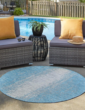 Aqua 10' 8 x 10' 8 Outdoor Modern Round Area Rug Weather Resistant for Patio, Deck, Terrace, Balcony, Porch 100% Polypropylene Modern Outside Carpet for Sale at Rug Engine