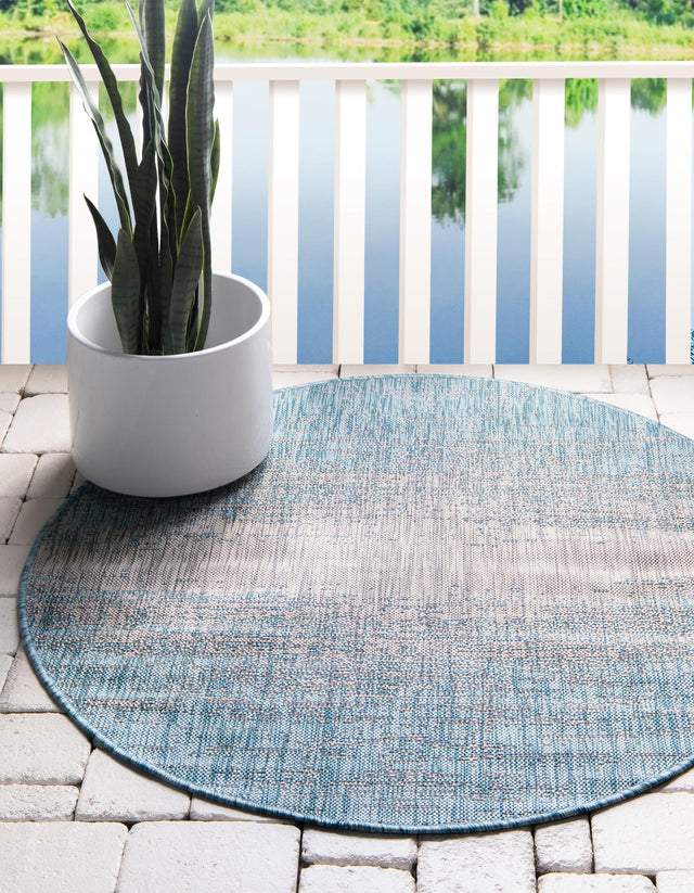 Aqua 10' 8 x 10' 8 Outdoor Modern Round Area Rug Weather Resistant for Patio, Deck, Terrace, Balcony, Porch 100% Polypropylene Modern Outside Carpet for Sale at Rug Engine