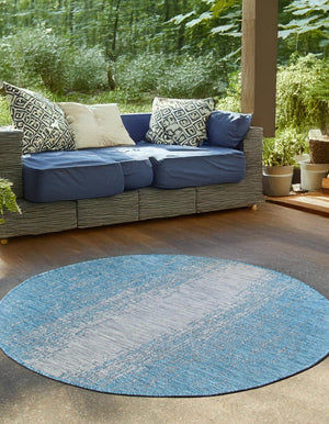 Aqua 10' 8 x 10' 8 Outdoor Modern Round Area Rug Weather Resistant for Patio, Deck, Terrace, Balcony, Porch 100% Polypropylene Modern Outside Carpet for Sale at Rug Engine