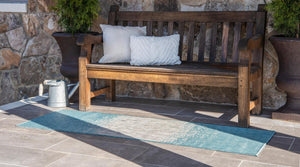 Aqua 2' x 6' 1 Outdoor Modern Runner Area Rug Weather Resistant for Patio, Deck, Terrace, Balcony, Porch 100% Polypropylene Modern Outside Carpet for Sale at Rug Engine