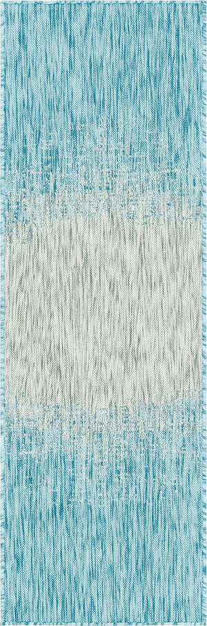 Aqua 2' x 6' 1 Outdoor Modern Runner Area Rug Weather Resistant for Patio, Deck, Terrace, Balcony, Porch 100% Polypropylene Modern Outside Carpet for Sale at Rug Engine