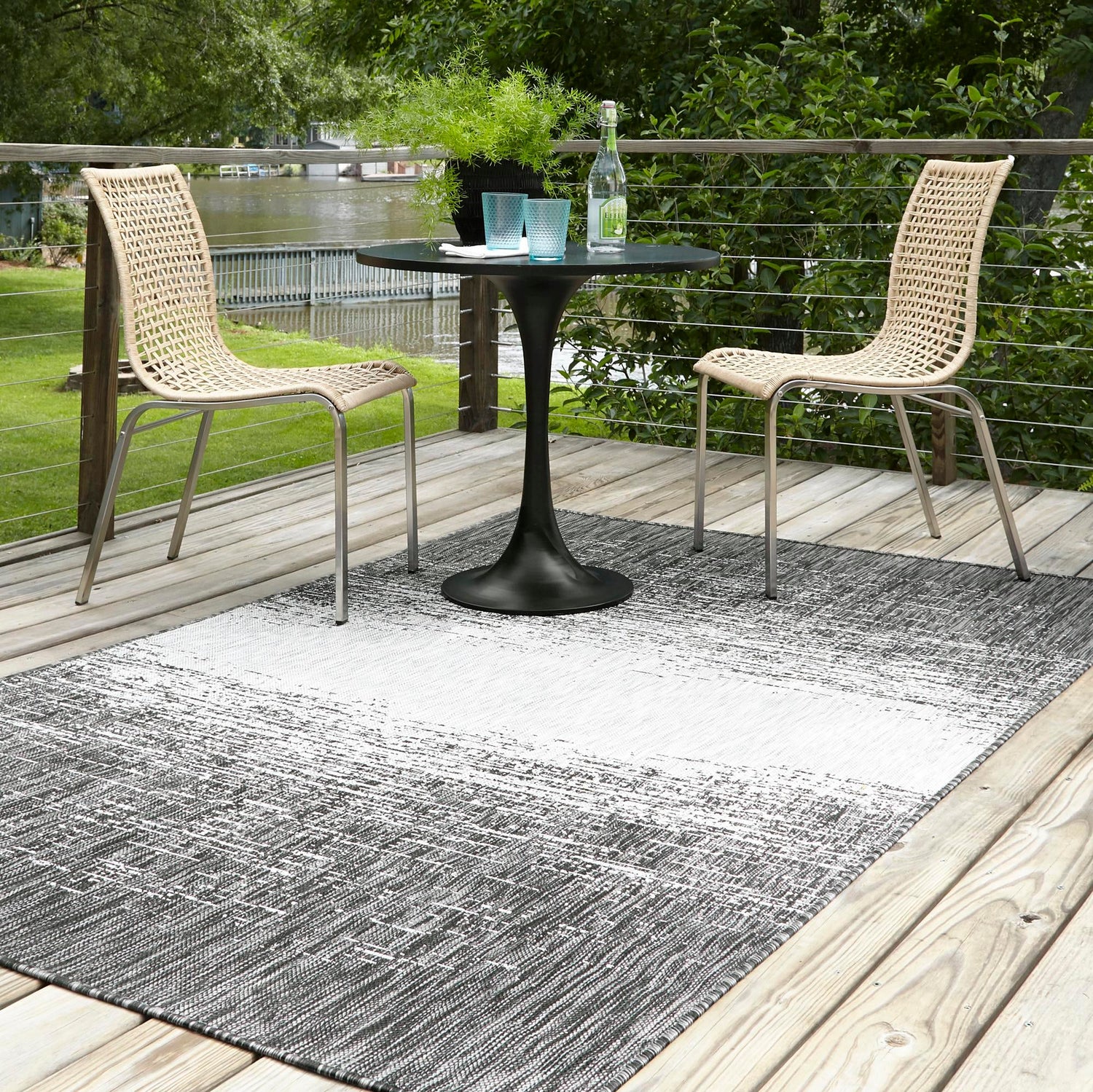 Charcoal Gray 7' 10 x 11' Outdoor Modern Rectangle Area Rug Weather Resistant for Patio, Deck, Terrace, Balcony, Porch 100% Polypropylene Modern Outside Carpet for Sale at Rug Engine
