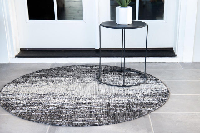 Charcoal Gray 4' 1 x 4' 1 Outdoor Modern Round Area Rug Weather Resistant for Patio, Deck, Terrace, Balcony, Porch
