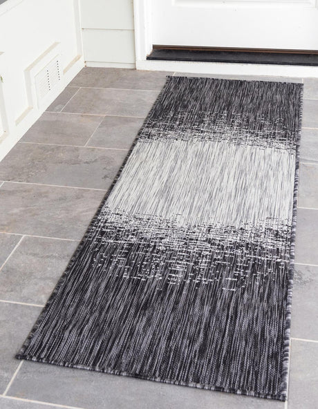 Charcoal Gray 2' x 6' 1 Outdoor Modern Runner Area Rug Weather Resistant for Patio, Deck, Terrace, Balcony, Porch