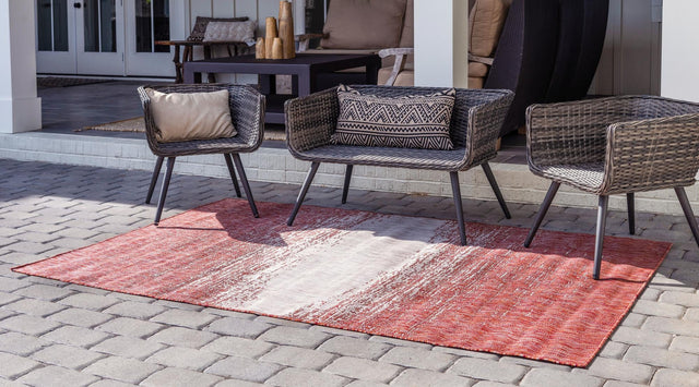Rust Red 7' 10 x 11' Outdoor Modern Rectangle Area Rug Weather Resistant for Patio, Deck, Terrace, Balcony, Porch 100% Polypropylene Modern Outside Carpet for Sale at Rug Engine