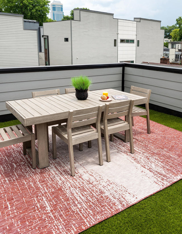 Rust Red 4' 1 x 6' 1 Outdoor Modern Rectangle Area Rug Weather Resistant for Patio, Deck, Terrace, Balcony, Porch 100% Polypropylene Modern Outside Carpet for Sale at Rug Engine