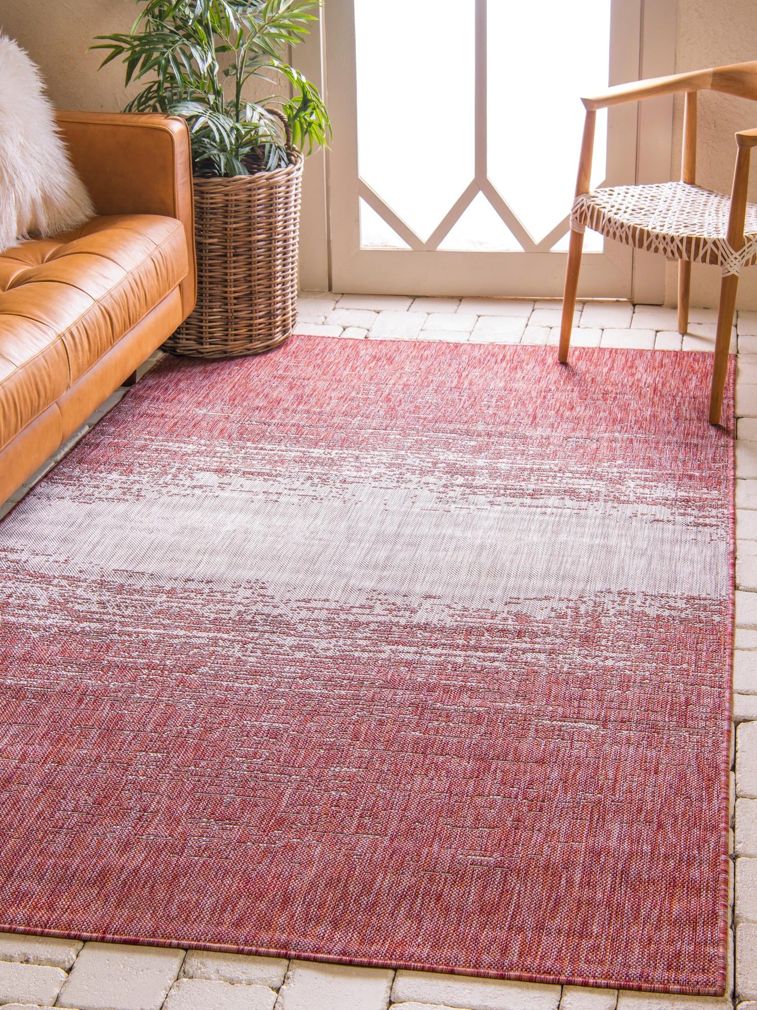 Rust Red 6' 1 x 9' Outdoor Modern Rectangle Area Rug Weather Resistant for Patio, Deck, Terrace, Balcony, Porch 100% Polypropylene Modern Outside Carpet for Sale at Rug Engine