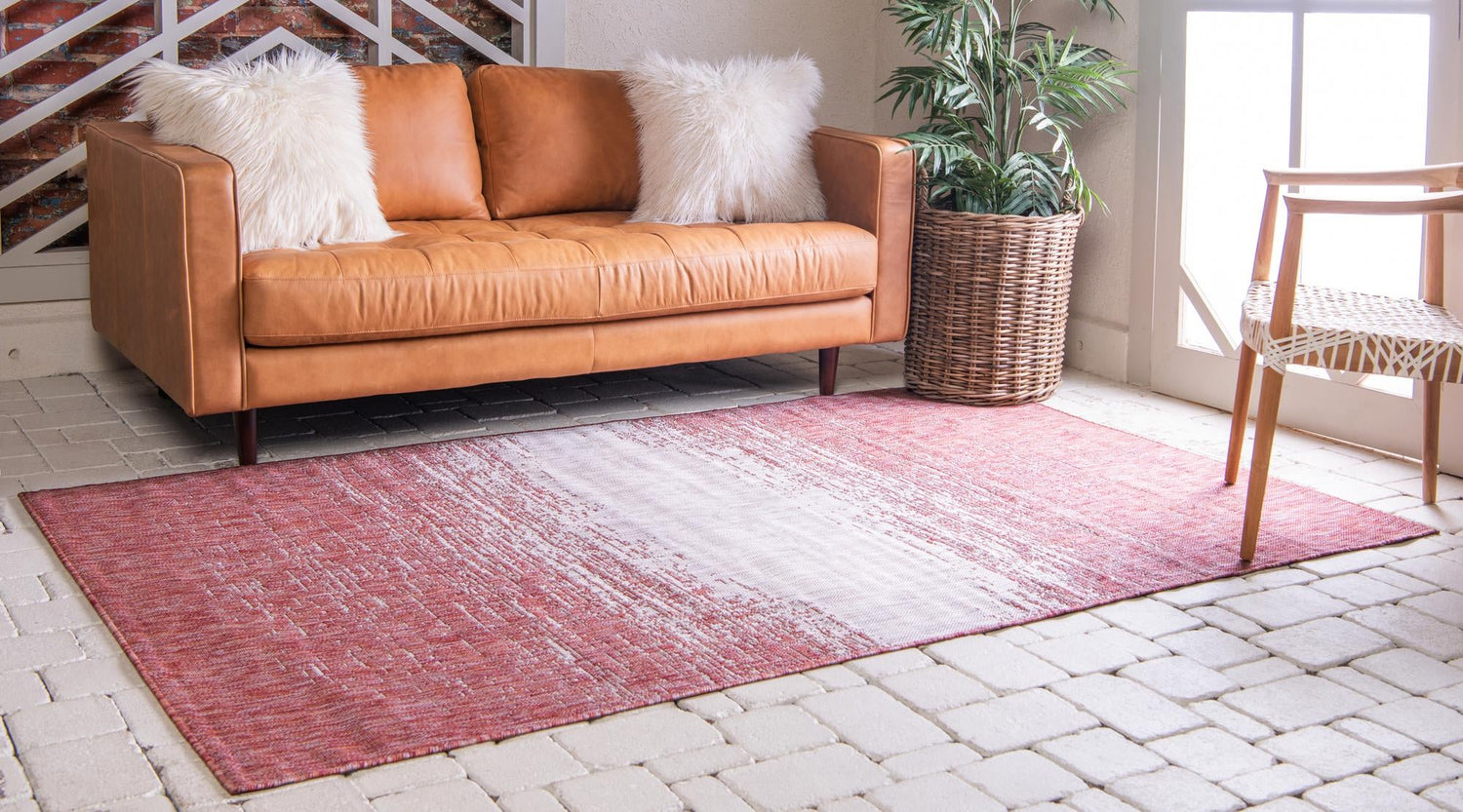 Rust Red 7' 1 x 10' Outdoor Modern Rectangle Area Rug Weather Resistant for Patio, Deck, Terrace, Balcony, Porch 100% Polypropylene Modern Outside Carpet for Sale at Rug Engine