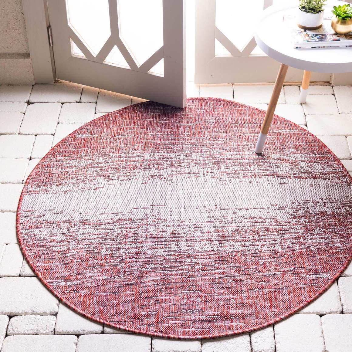 Rust Red 4' 1 x 4' 1 Outdoor Modern Round Area Rug Weather Resistant for Patio, Deck, Terrace, Balcony, Porch 100% Polypropylene Modern Outside Carpet for Sale at Rug Engine