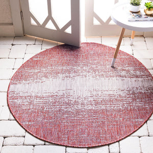 Rust Red 4' 1 x 4' 1 Outdoor Modern Round Area Rug Weather Resistant for Patio, Deck, Terrace, Balcony, Porch 100% Polypropylene Modern Outside Carpet for Sale at Rug Engine
