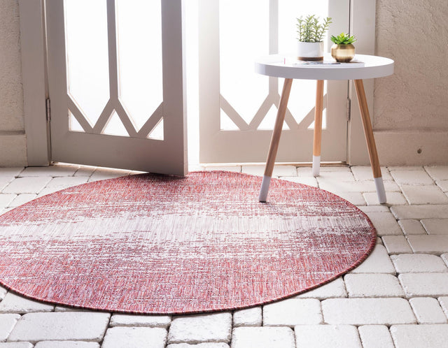 Rust Red 4' 1 x 4' 1 Outdoor Modern Round Area Rug Weather Resistant for Patio, Deck, Terrace, Balcony, Porch 100% Polypropylene Modern Outside Carpet for Sale at Rug Engine