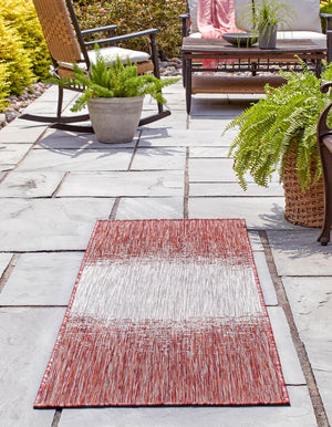 Rust Red 2' x 6' 1 Outdoor Modern Runner Area Rug Weather Resistant for Patio, Deck, Terrace, Balcony, Porch 100% Polypropylene Modern Outside Carpet for Sale at Rug Engine
