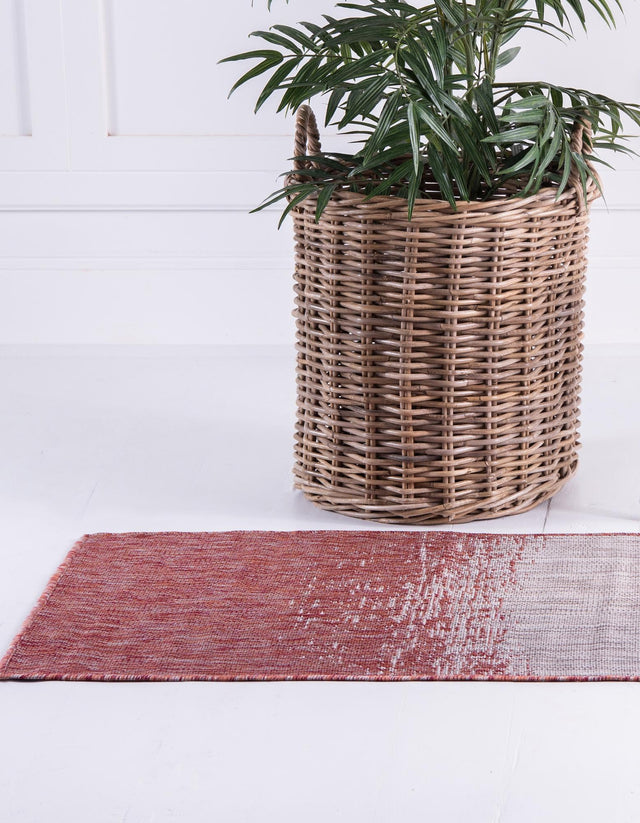 Rust Red 2' x 6' 1 Outdoor Modern Runner Area Rug Weather Resistant for Patio, Deck, Terrace, Balcony, Porch 100% Polypropylene Modern Outside Carpet for Sale at Rug Engine
