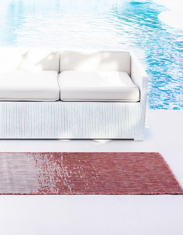 Rust Red 2' x 6' 1 Outdoor Modern Runner Area Rug Weather Resistant for Patio, Deck, Terrace, Balcony, Porch 100% Polypropylene Modern Outside Carpet for Sale at Rug Engine