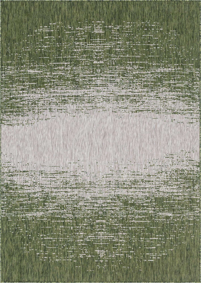 Green 7' 1 x 10' Outdoor Modern Rectangle Area Rug Weather Resistant for Patio, Deck, Terrace, Balcony, Porch 100% Polypropylene Modern Outside Carpet for Sale at Rug Engine
