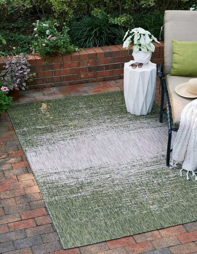 Green 6' 1 x 9' Outdoor Modern Rectangle Area Rug Weather Resistant for Patio, Deck, Terrace, Balcony, Porch 100% Polypropylene Modern Outside Carpet for Sale at Rug Engine
