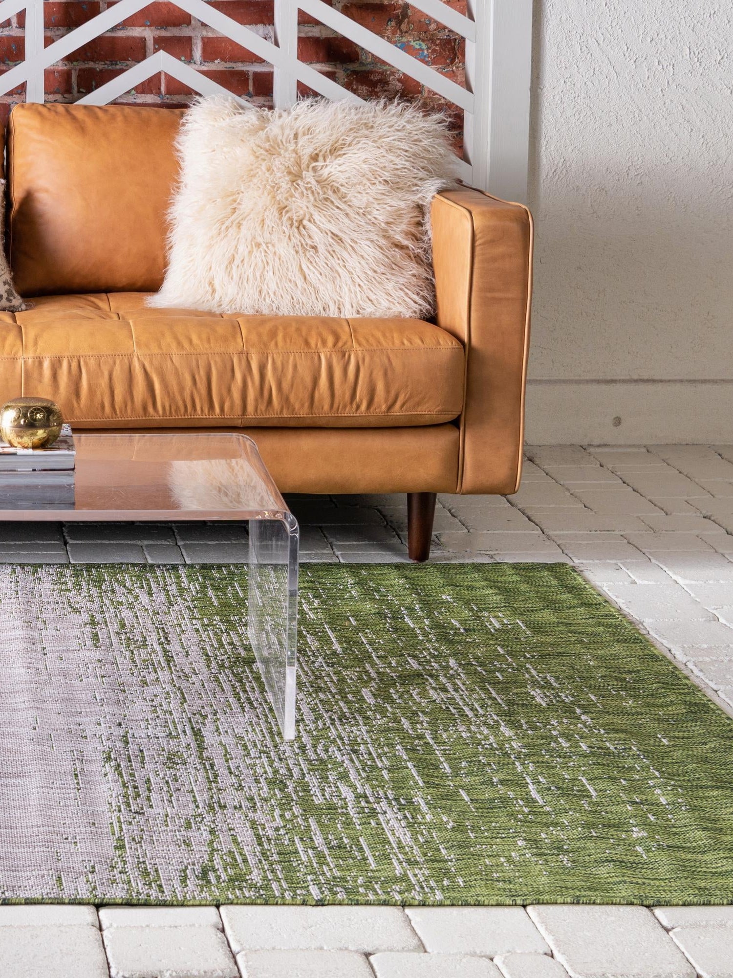 Green 9' x 12' Outdoor Modern Rectangle Area Rug Weather Resistant for Patio, Deck, Terrace, Balcony, Porch 100% Polypropylene Modern Outside Carpet for Sale at Rug Engine
