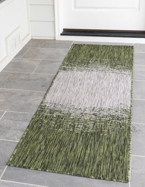 Green 2' x 6' 1 Outdoor Modern Runner Area Rug Weather Resistant for Patio, Deck, Terrace, Balcony, Porch 100% Polypropylene Modern Outside Carpet for Sale at Rug Engine