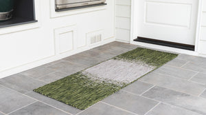 Green 2' x 6' 1 Outdoor Modern Runner Area Rug Weather Resistant for Patio, Deck, Terrace, Balcony, Porch 100% Polypropylene Modern Outside Carpet for Sale at Rug Engine