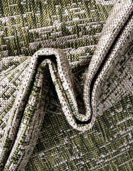 Green 2' x 6' 1 Outdoor Modern Runner Area Rug Weather Resistant for Patio, Deck, Terrace, Balcony, Porch 100% Polypropylene Modern Outside Carpet for Sale at Rug Engine