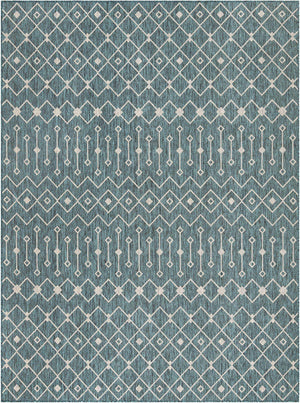 Teal 9' x 12' Outdoor Trellis Rectangle Area Rug Weather Resistant for Patio, Deck, Terrace, Balcony, Porch Geometric Design Water Safe Outside Carpet for Sale at Rug Engine