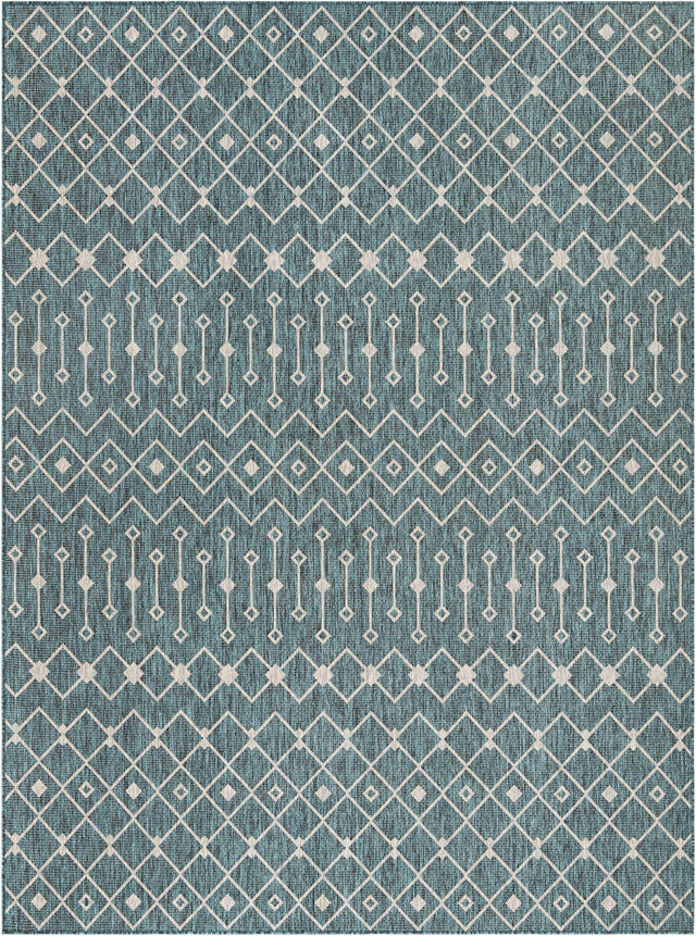 Teal 9' x 12' Outdoor Trellis Rectangle Area Rug Weather Resistant for Patio, Deck, Terrace, Balcony, Porch Geometric Design Water Safe Outside Carpet for Sale at Rug Engine