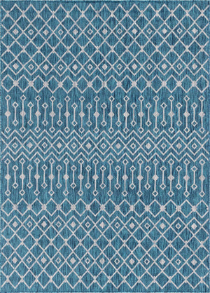 Teal 7' 10 x 11' Outdoor Trellis Rectangle Area Rug Weather Resistant for Patio, Deck, Terrace, Balcony, Porch Geometric Design Water Safe Outside Carpet for Sale at Rug Engine