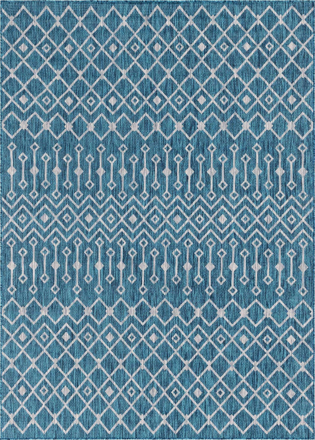 Teal 7' 10 x 11' Outdoor Trellis Rectangle Area Rug Weather Resistant for Patio, Deck, Terrace, Balcony, Porch Geometric Design Water Safe Outside Carpet for Sale at Rug Engine