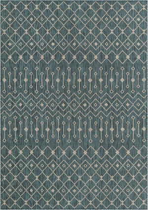 Teal 7' 1 x 10' Outdoor Trellis Rectangle Area Rug Weather Resistant for Patio, Deck, Terrace, Balcony, Porch Geometric Design Water Safe Outside Carpet for Sale at Rug Engine