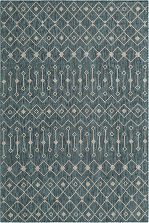 Teal 6' 1 x 9' Outdoor Trellis Rectangle Area Rug Weather Resistant for Patio, Deck, Terrace, Balcony, Porch Geometric Design Water Safe Outside Carpet for Sale at Rug Engine