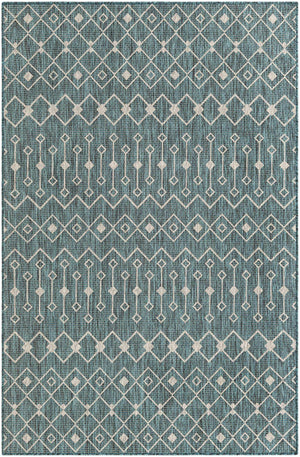 Teal 5' 3 x 8' Outdoor Trellis Rectangle Area Rug Weather Resistant for Patio, Deck, Terrace, Balcony, Porch Geometric Design Water Safe Outside Carpet for Sale at Rug Engine