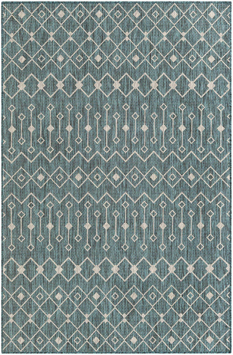 Teal 5' 3 x 8' Outdoor Trellis Rectangle Area Rug Weather Resistant for Patio, Deck, Terrace, Balcony, Porch Geometric Design Water Safe Outside Carpet for Sale at Rug Engine