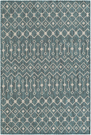 Teal 4' 1 x 6' 1 Outdoor Trellis Rectangle Area Rug Weather Resistant for Patio, Deck, Terrace, Balcony, Porch Geometric Design Water Safe Outside Carpet for Sale at Rug Engine