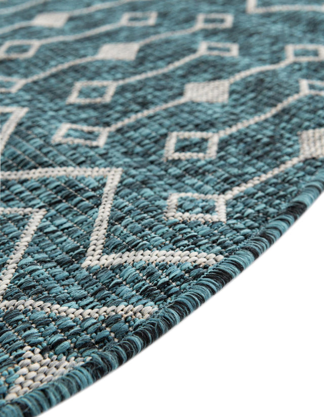 Teal 6' 1 x 6' 1 Outdoor Trellis Round Area Rug Weather Resistant for Patio, Deck, Terrace, Balcony, Porch Geometric Design Water Safe Outside Carpet for Sale at Rug Engine