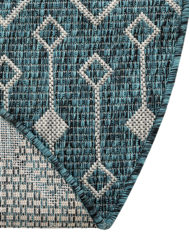 Teal 6' 1 x 6' 1 Outdoor Trellis Round Area Rug Weather Resistant for Patio, Deck, Terrace, Balcony, Porch Geometric Design Water Safe Outside Carpet for Sale at Rug Engine