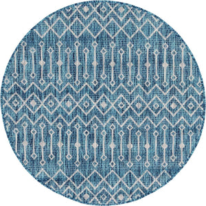 Teal 4' 1 x 4' 1 Outdoor Trellis Round Area Rug Weather Resistant for Patio, Deck, Terrace, Balcony, Porch Geometric Design Water Safe Outside Carpet for Sale at Rug Engine