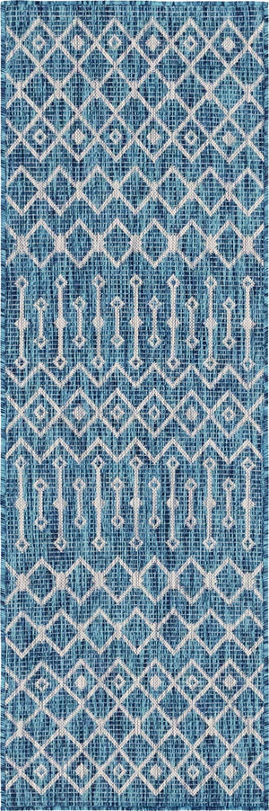 Teal 2' x 6' 1 Outdoor Trellis Runner Area Rug Weather Resistant for Patio, Deck, Terrace, Balcony, Porch Geometric Design Water Safe Outside Carpet for Sale at Rug Engine