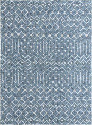 Blue 9' x 12' Outdoor Trellis Rectangle Area Rug Weather Resistant for Patio, Deck, Terrace, Balcony, Porch Geometric Design Water Safe Outside Carpet for Sale at Rug Engine