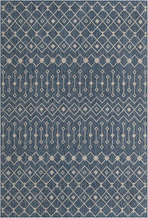 Blue 7' 10 x 11' Outdoor Trellis Rectangle Area Rug Weather Resistant for Patio, Deck, Terrace, Balcony, Porch Geometric Design Water Safe Outside Carpet for Sale at Rug Engine