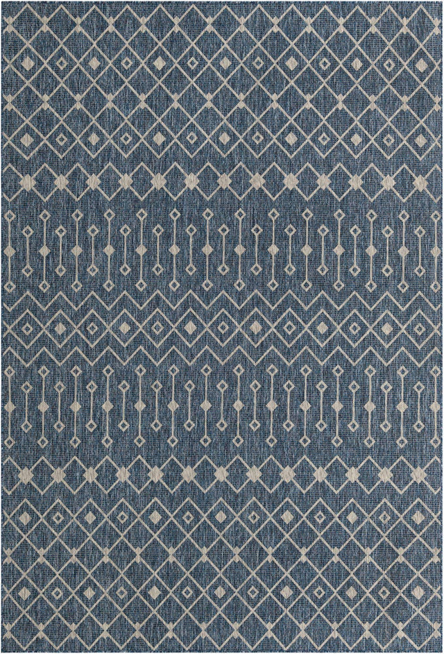 Blue 7' 10 x 11' Outdoor Trellis Rectangle Area Rug Weather Resistant for Patio, Deck, Terrace, Balcony, Porch Geometric Design Water Safe Outside Carpet for Sale at Rug Engine
