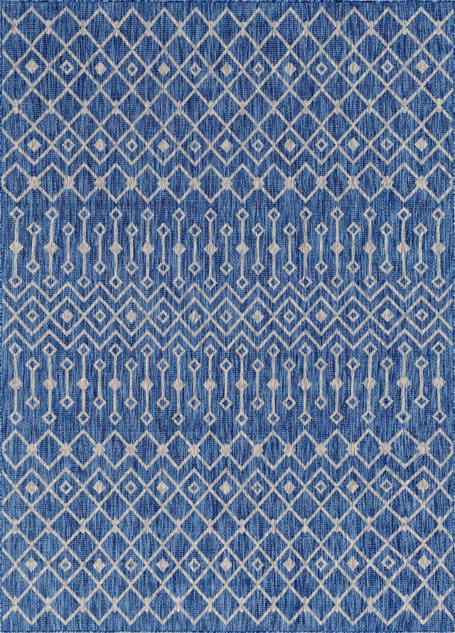 Blue 7' 1 x 10' Outdoor Trellis Rectangle Area Rug Weather Resistant for Patio, Deck, Terrace, Balcony, Porch Geometric Design Water Safe Outside Carpet for Sale at Rug Engine