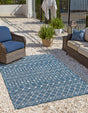 Blue 9' x 12' Outdoor Trellis Rectangle Area Rug Weather Resistant for Patio, Deck, Terrace, Balcony, Porch Geometric Design Water Safe Outside Carpet for Sale at Rug Engine