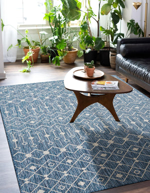 Blue 6' 1 x 9' Outdoor Trellis Rectangle Area Rug Weather Resistant for Patio, Deck, Terrace, Balcony, Porch Geometric Design Water Safe Outside Carpet for Sale at Rug Engine