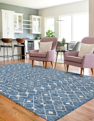 Blue 2' x 3' 1 Outdoor Trellis Rectangle Area Rug Weather Resistant for Patio, Deck, Terrace, Balcony, Porch Geometric Design Water Safe Outside Carpet for Sale at Rug Engine